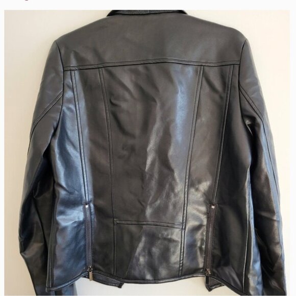 Bagatelle Collection Medium Drape FAUX Leather Jacket in Black and Dark Gray - Picture 4 of 11